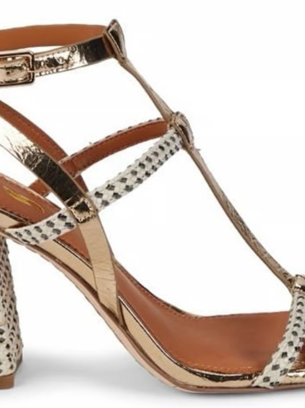 Franco Sarto Vix Gold T-Strap Block Heel Shoes